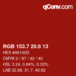 カラーコード: RGB 153.7 20.6 13 | qconv.com