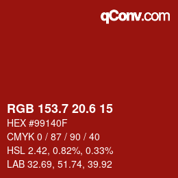 カラーコード: RGB 153.7 20.6 15 | qconv.com
