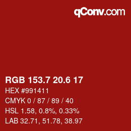カラーコード: RGB 153.7 20.6 17 | qconv.com