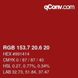 カラーコード: RGB 153.7 20.6 20 | qconv.com