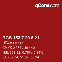 カラーコード: RGB 153.7 20.6 21 | qconv.com