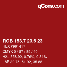 カラーコード: RGB 153.7 20.6 23 | qconv.com