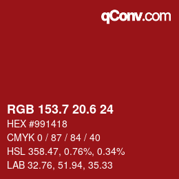 カラーコード: RGB 153.7 20.6 24 | qconv.com