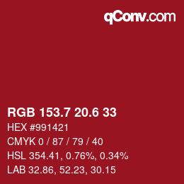 カラーコード: RGB 153.7 20.6 33 | qconv.com
