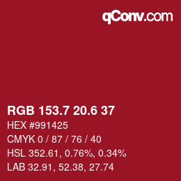 カラーコード: RGB 153.7 20.6 37 | qconv.com
