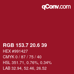 カラーコード: RGB 153.7 20.6 39 | qconv.com