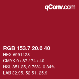 カラーコード: RGB 153.7 20.6 40 | qconv.com