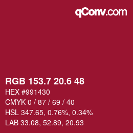 カラーコード: RGB 153.7 20.6 48 | qconv.com