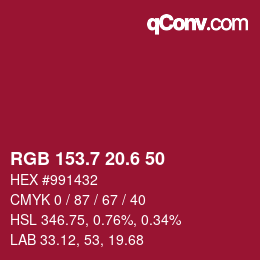 カラーコード: RGB 153.7 20.6 50 | qconv.com