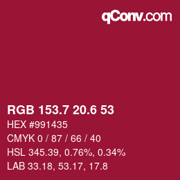 カラーコード: RGB 153.7 20.6 53 | qconv.com