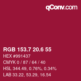 カラーコード: RGB 153.7 20.6 55 | qconv.com