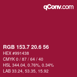 カラーコード: RGB 153.7 20.6 56 | qconv.com