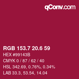カラーコード: RGB 153.7 20.6 59 | qconv.com