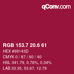カラーコード: RGB 153.7 20.6 61 | qconv.com