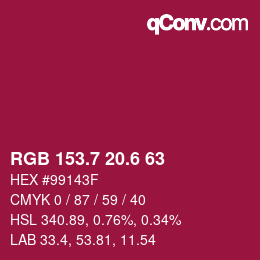 カラーコード: RGB 153.7 20.6 63 | qconv.com