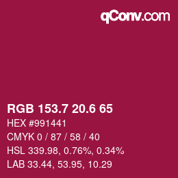 カラーコード: RGB 153.7 20.6 65 | qconv.com