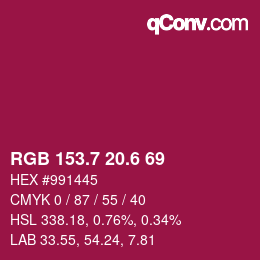 カラーコード: RGB 153.7 20.6 69 | qconv.com