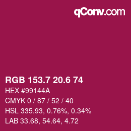 カラーコード: RGB 153.7 20.6 74 | qconv.com