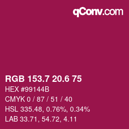 カラーコード: RGB 153.7 20.6 75 | qconv.com