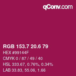 カラーコード: RGB 153.7 20.6 79 | qconv.com
