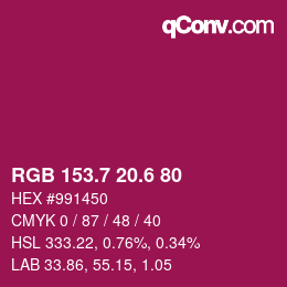 カラーコード: RGB 153.7 20.6 80 | qconv.com