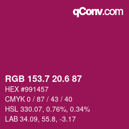 カラーコード: RGB 153.7 20.6 87 | qconv.com