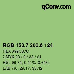 カラーコード: RGB 153.7 200.6 124 | qconv.com