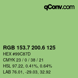 カラーコード: RGB 153.7 200.6 125 | qconv.com