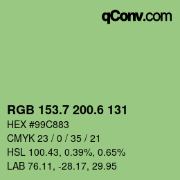 カラーコード: RGB 153.7 200.6 131 | qconv.com