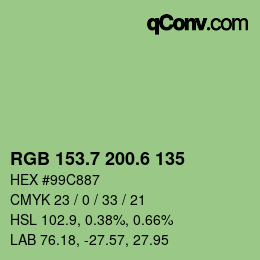 カラーコード: RGB 153.7 200.6 135 | qconv.com