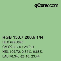 カラーコード: RGB 153.7 200.6 144 | qconv.com