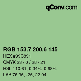 カラーコード: RGB 153.7 200.6 145 | qconv.com