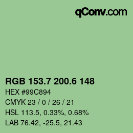 カラーコード: RGB 153.7 200.6 148 | qconv.com
