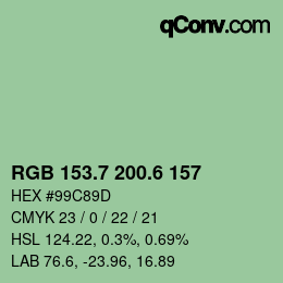 カラーコード: RGB 153.7 200.6 157 | qconv.com