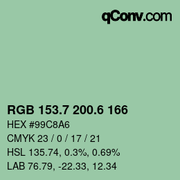 カラーコード: RGB 153.7 200.6 166 | qconv.com