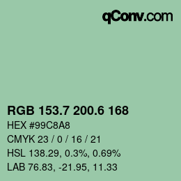 カラーコード: RGB 153.7 200.6 168 | qconv.com