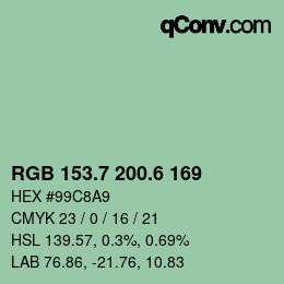 カラーコード: RGB 153.7 200.6 169 | qconv.com