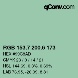 カラーコード: RGB 153.7 200.6 173 | qconv.com