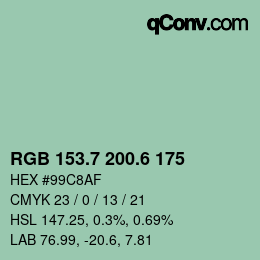 カラーコード: RGB 153.7 200.6 175 | qconv.com