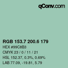 カラーコード: RGB 153.7 200.6 179 | qconv.com