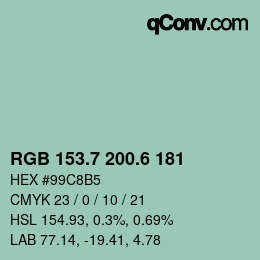 カラーコード: RGB 153.7 200.6 181 | qconv.com