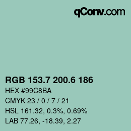 カラーコード: RGB 153.7 200.6 186 | qconv.com