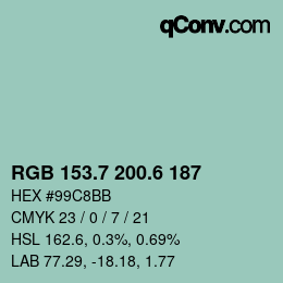カラーコード: RGB 153.7 200.6 187 | qconv.com