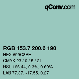 カラーコード: RGB 153.7 200.6 190 | qconv.com
