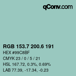 カラーコード: RGB 153.7 200.6 191 | qconv.com