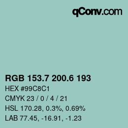 カラーコード: RGB 153.7 200.6 193 | qconv.com