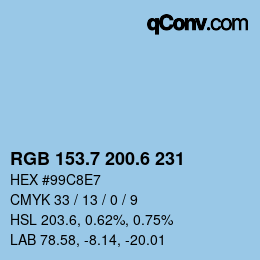カラーコード: RGB 153.7 200.6 231 | qconv.com