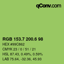 カラーコード: RGB 153.7 200.6 98 | qconv.com