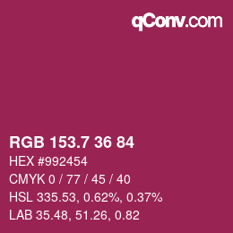 カラーコード: RGB 153.7 36 84 | qconv.com