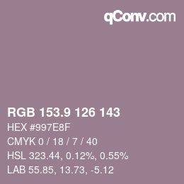 カラーコード: RGB 153.9 126 143 | qconv.com